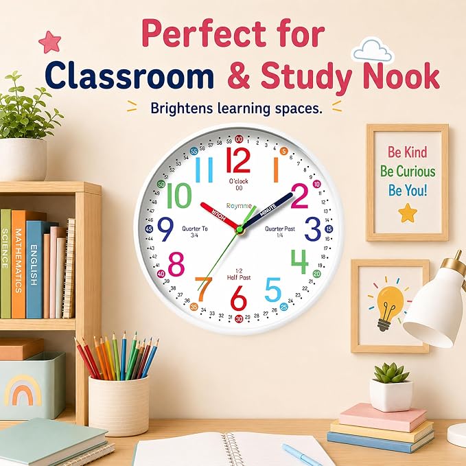 Roymnie Wall Clock 8 Inch for Kids Learning to Tell Time Easily Non Ticking - Image 8