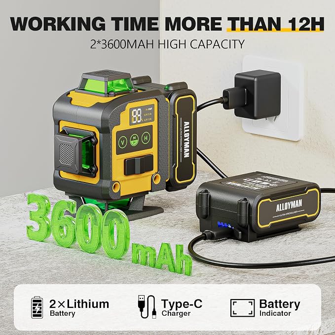 Alloyman 4x360°Self Leveling Laser Level, 12 Ft./3.7M Professional Laser Level - Image 8