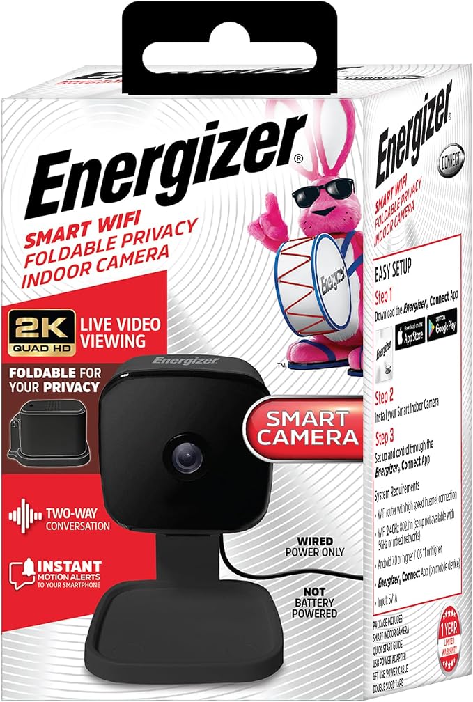 Energizer Smart 2K QHD Security Camera, Wired Indoor 2.4Ghz Wi-Fi Camera by Energizer