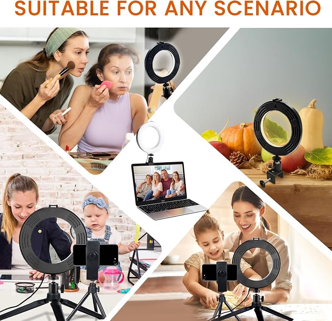 2 in 1 LED 6" Ring Light with Tripod Stand & Clamp - Image 4