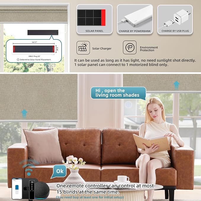 SmartWings Motorized 100% Blackout Shades Blinds, Custom Size, Cordless Window - Image 2