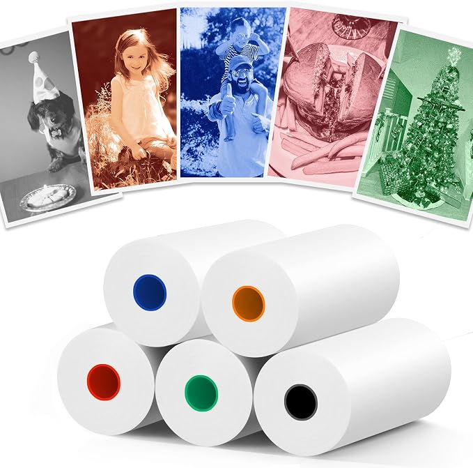 5 Rolls MIARALA 5 Vibrant Single-Color Kids Camera Paper Roll Refill, HD Paper by MIARALA
