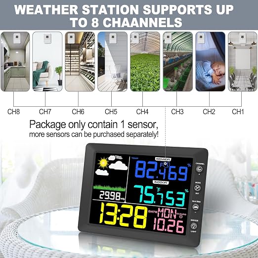 Urageuxy Weather Station Wireless Indoor Outdoor, 8.3 Inch Color Display - Image 5