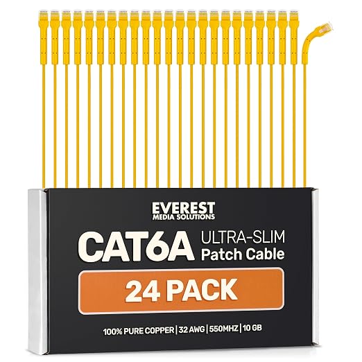 Everest Ultra Slim Cat6a Ethernet Patch Cables 7ft Yellow by EverestMediaSolutions