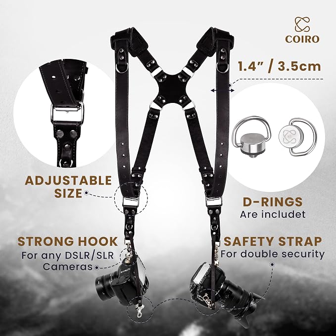 C Coiro Dual Camera Harness Shoulder Leather Camera Strap - Image 2