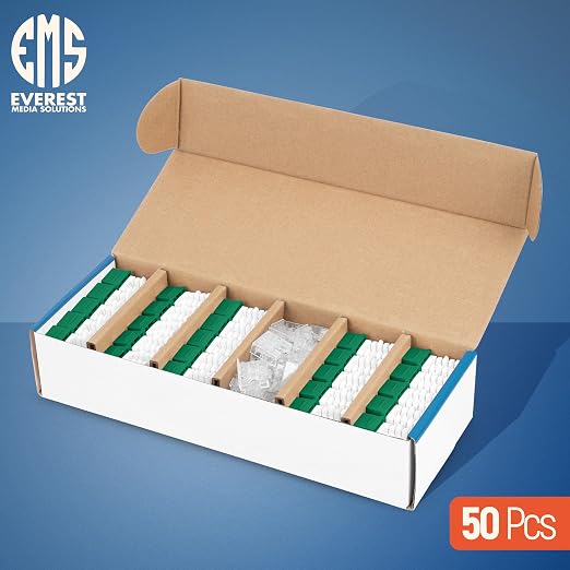 Everest 90° Angled RJ45 Cat6 Keystone Jacks 50-Pack in Green - Image 2