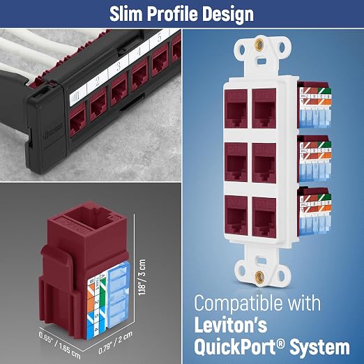 Everest 90° Angled RJ45 Cat5e Keystone Jacks 10-Pack in Red - Image 6