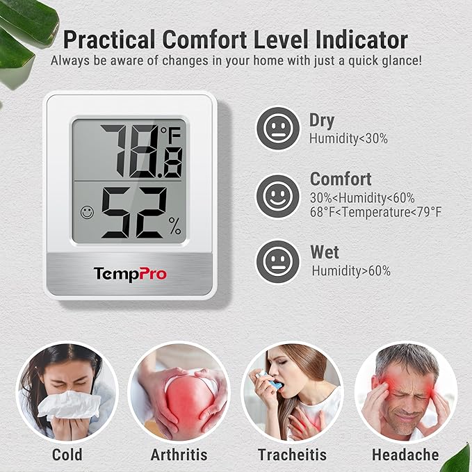 TempPro TP49 2 Pieces Digital Hygrometer Indoor Thermometer Humidity Meter Mini - Image 3
