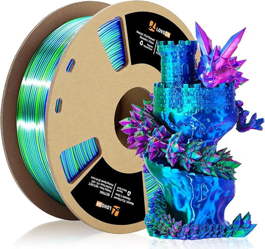 LOVOON 3D Printer Filament, Tricolor PLA Filament 1.75mm Silk Rainbow Filament by LOVOON