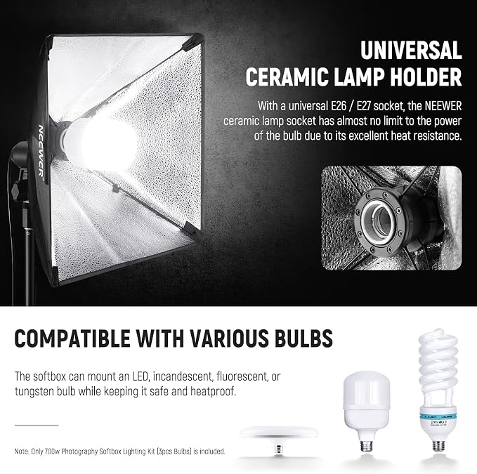 NEEWER 700W Equivalent Softbox Lighting Kit, 24x24 inches Softboxes - Image 6