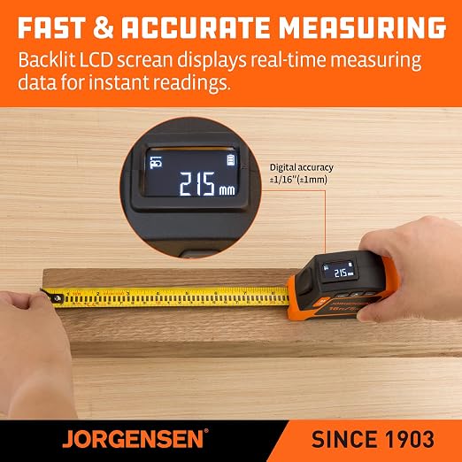 JORGENSEN Digital Tape Measure, 16Ft Rechargeable Digital Measuring Tape - Image 3