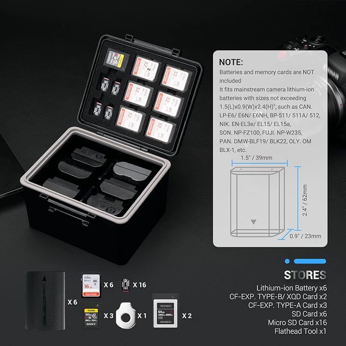 LP-E6 EN-EL15C NP-W235 FZ100 Camera Battery and Memory Card Case - Image 2