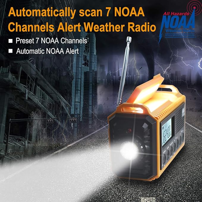 Raynic Emergency Radio, 5000mAh/18500mWh Weather Radio, Solar Hand Crank Radio - Image 2