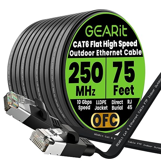 GEARit Cat 6 Outdoor Flat Ethernet Cable Direct Burial Rated LLDPE Jacket by GEARit