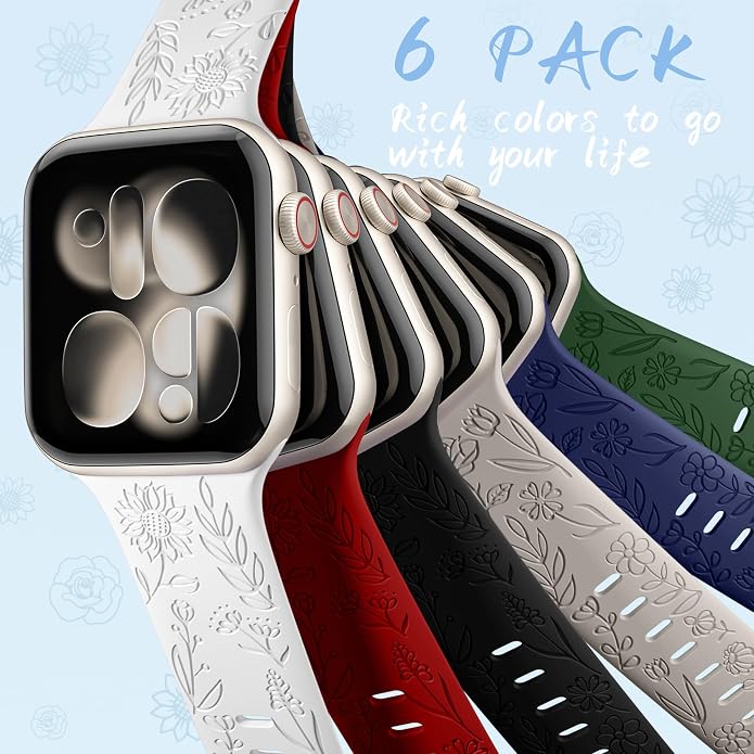 SNBLK 6 Pack Floral Engraved Bands Compatible - Image 9