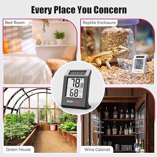 BaldrTherm Digital Thermometer and Humidity Meter, Solar-Powered 2.2" Indoor - Image 8