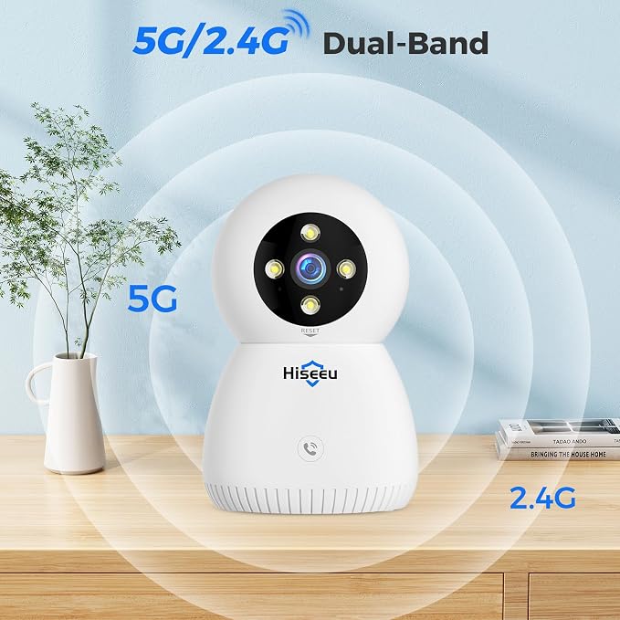 Hiseeu Indoor Security Camera, 2.4G/5G 5MP Pet Camera Baby Monitor, PTZ 360° - Image 3