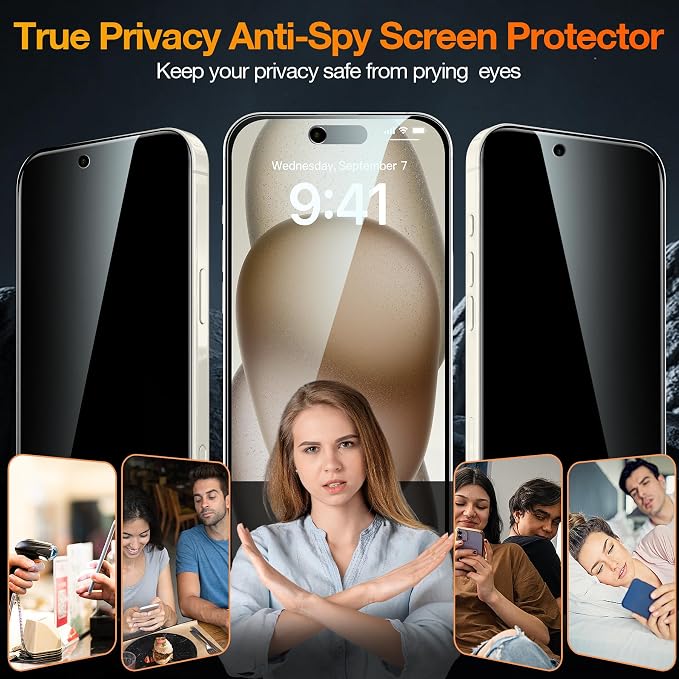 YMHML 3 Pack Compatible for iPhone Air Privacy Screen Protector Tempered Glass - Image 2