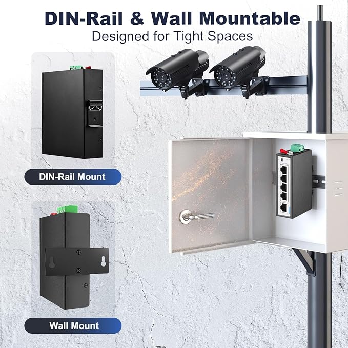 5 Port Mini PoE+ Industrial Switch, 4 Ports PoE+ and 1 Uplink, 10/100Mbps Fast - Image 8