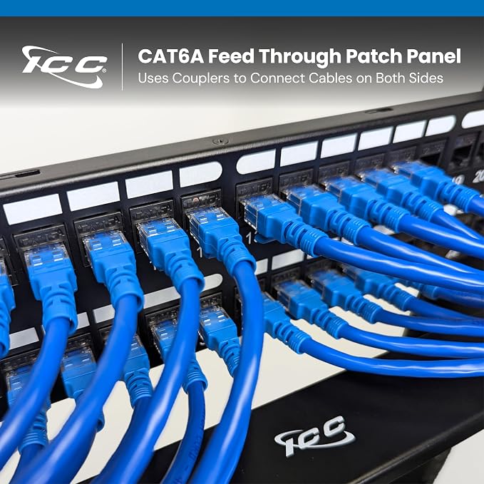 ICC CAT6A Feed-Through Patch Panel, 48 Port, 2U Rackmount, RJ45 Ethernet Patch - Image 2