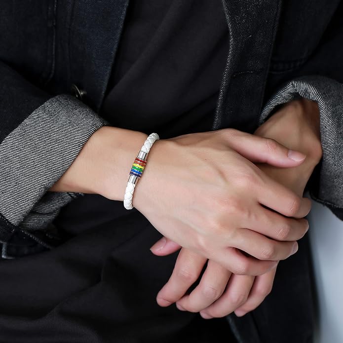 Nanafast Titanium Stainless Steel Rainbow LGBT Pride Bracelet Handmade Braided - Image 6