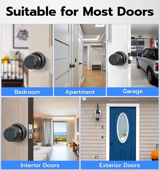 Anweller Smart Door Knob with Lock, Fingerprint Code Keypad Keyless Entry - Image 9
