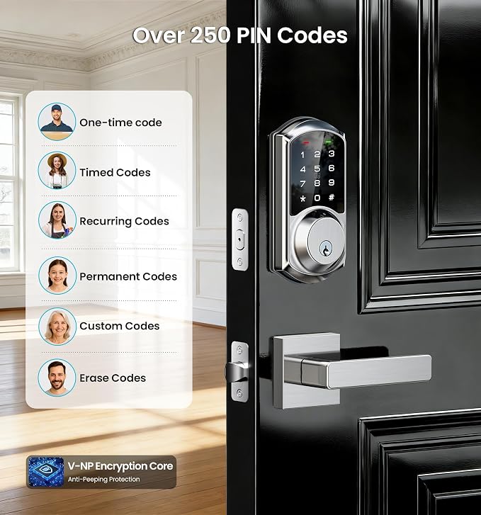 Veise VE06-L Smart Locks with 2 Lever Handle Set, App Control, Keyless Entry - Image 6