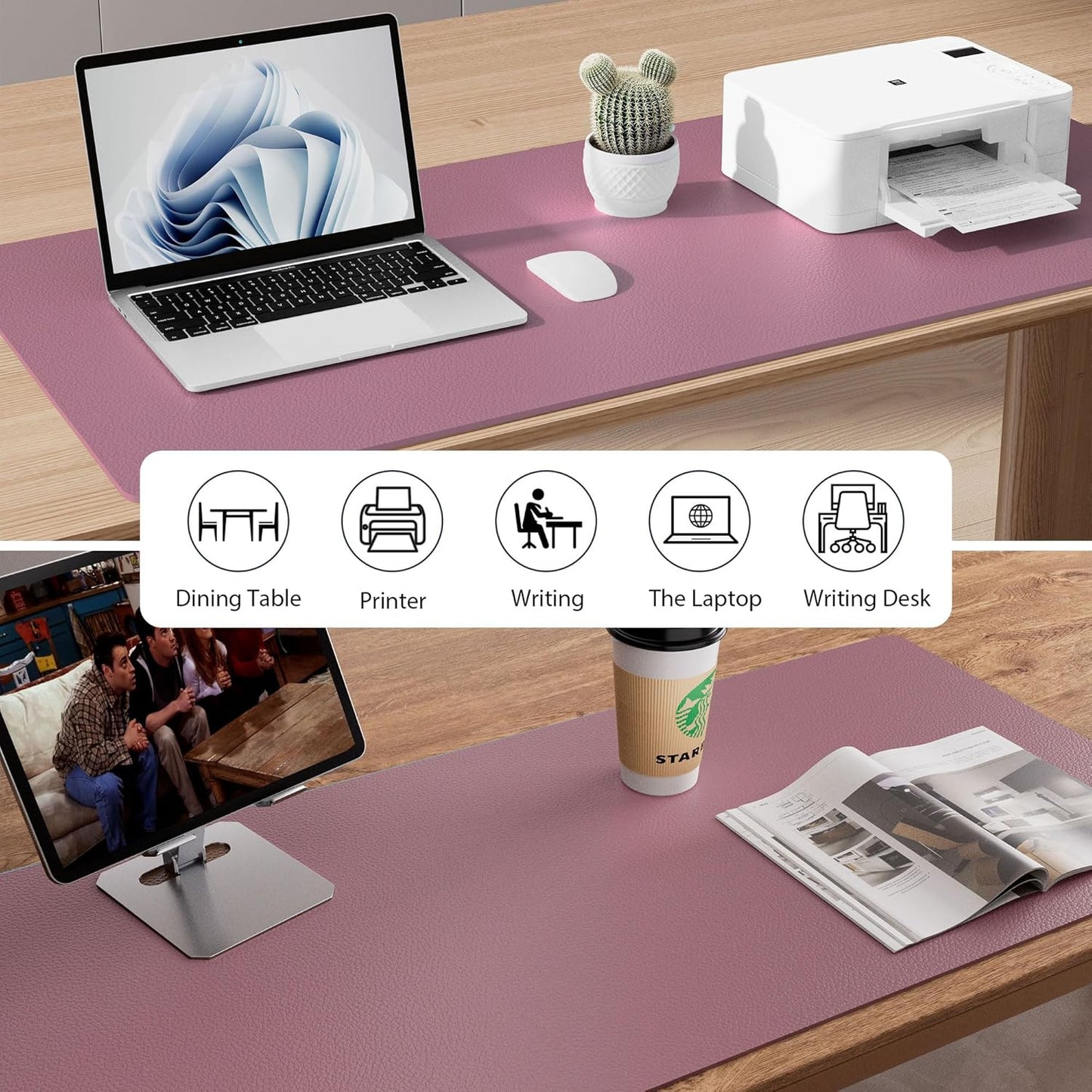 Aothia Leather Desk Pad Protector, Mouse Pad, Office Desk Mat, Non-Slip PU Leather Desk Blotter, Laptop Desk Pad, Waterproof Desk Writing Pad for Office and Home (Dark Pink, 23.6" x 13.7")