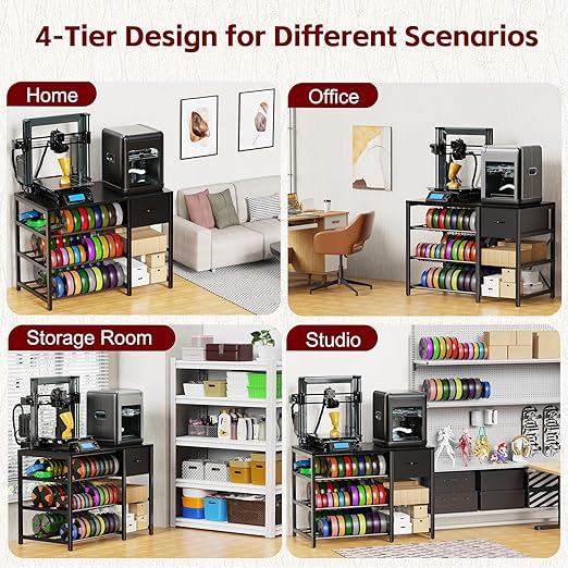3D Printer Stand with Filament Storage Rack, 3-Tier Filament Holder with Drawer - Image 2
