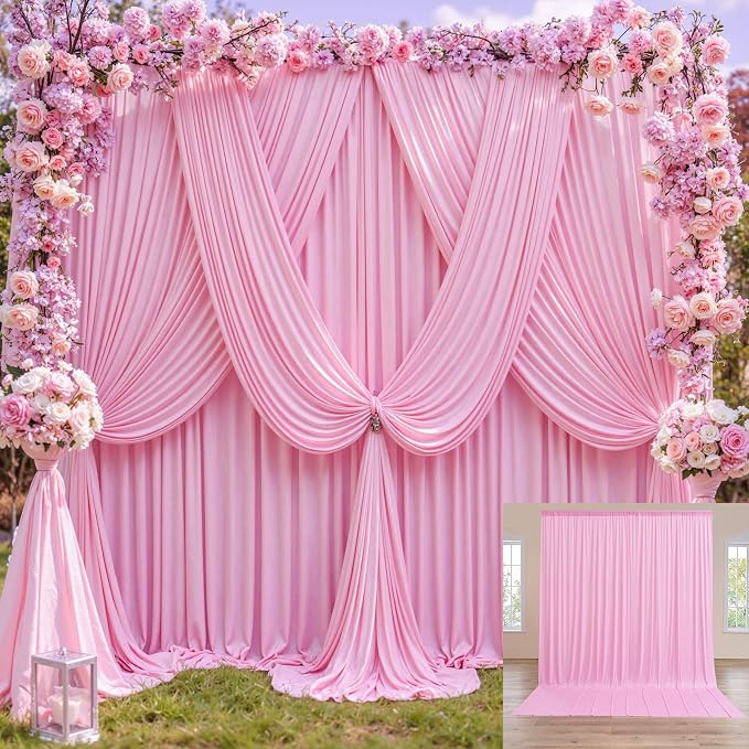 50ft x 12ft Wrinkle Free Pink Backdrop Curtains - Image 5