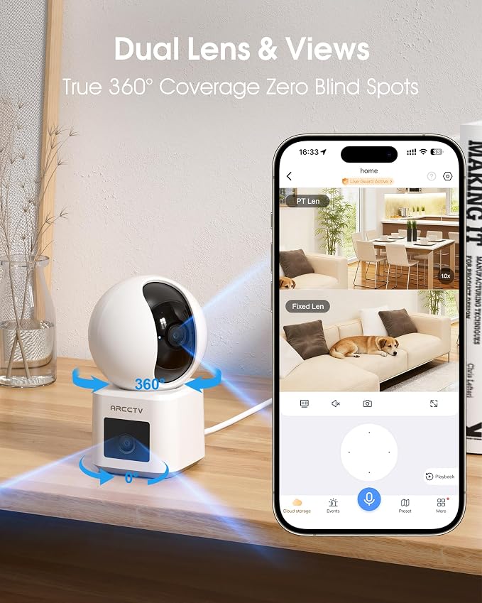 ARCCTV Dual Lens Indoor Security Camera, 2.5K WiFi 6 Pet Camera - Image 2