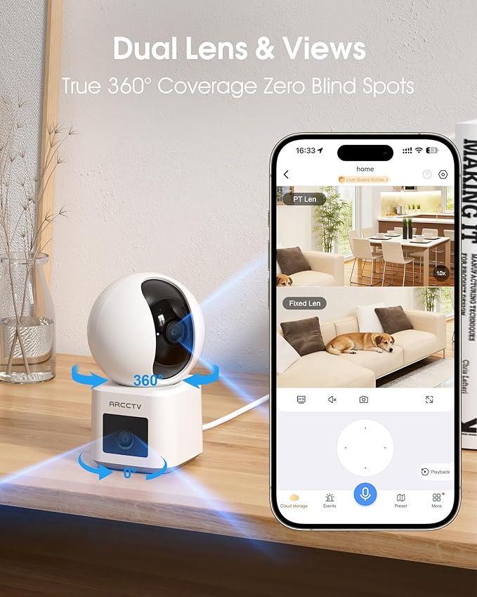 ARCCTV 2-Pack Dual Lens Indoor Security Camera, 2.5K WiFi 6 Pet Camera - Image 2