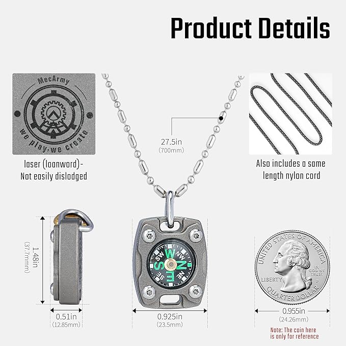 MecArmy Mini Titanium/Brass Compass, Waterproof IPX5 Pocket Compass - Image 4