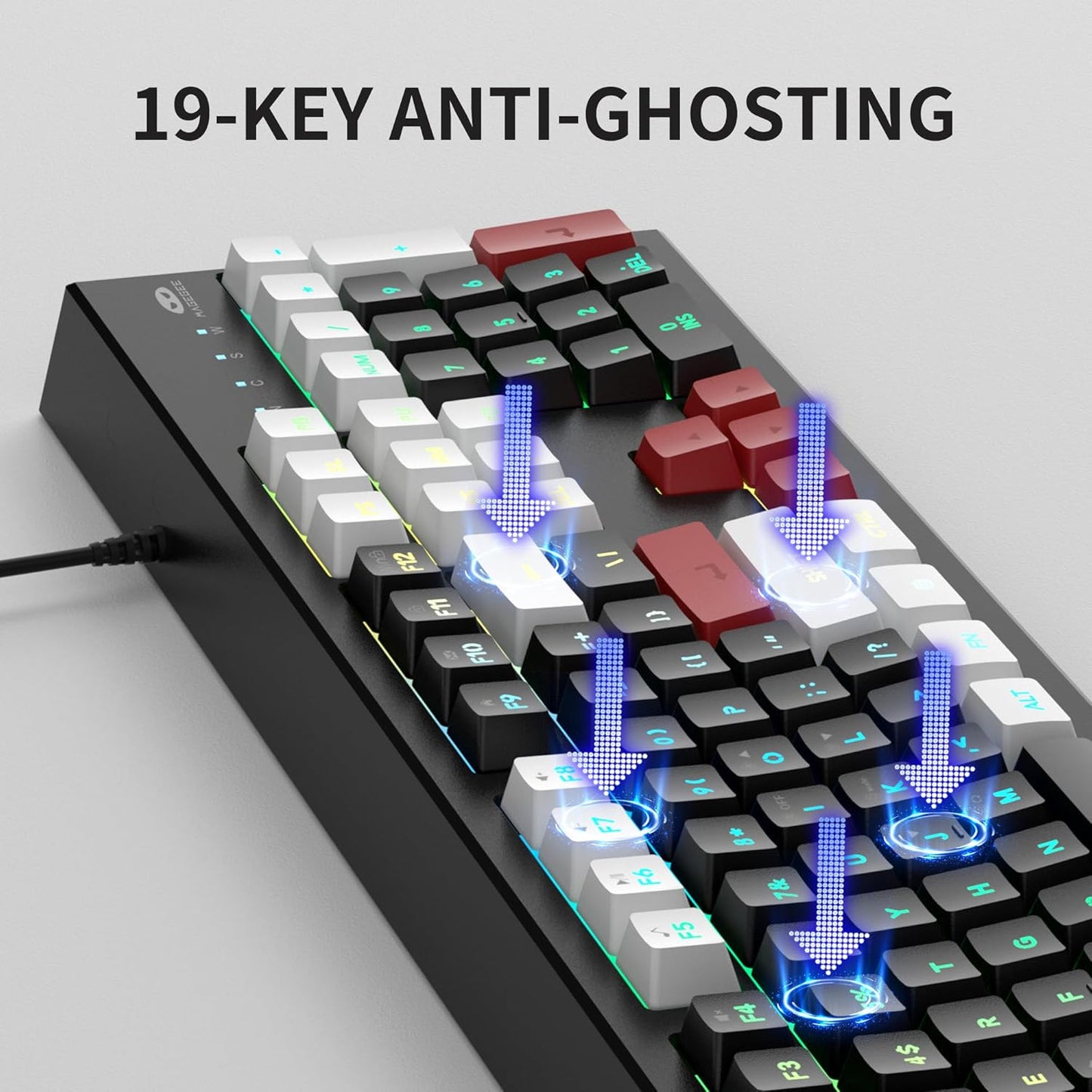 MageGee Creamy Keyboard,K2 Keyboard Wired RGB Backlit 104 Keys Waterproof Ergonomic Keyboards,PC for PC/loptop/MAC - Knight Red
