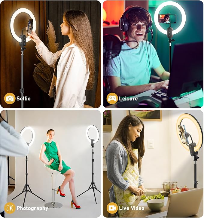 12 inch Ring Light with Stand 2800mAh Rechargeable, LED Circle Selfie Cordless - Image 7