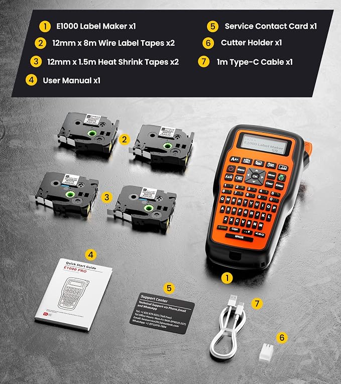 E1000 Heat Shrink Label Maker, Wire Label Maker Waterproof-Labels, Labeler - Image 9