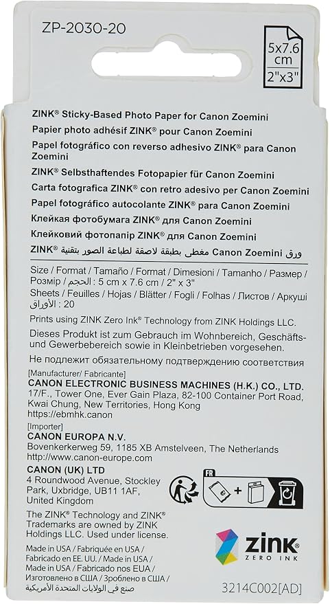 Canon Photo Paper, 20 Sheets | ZINK Technology | Sticker Paper | Pack of 2 - Image 3
