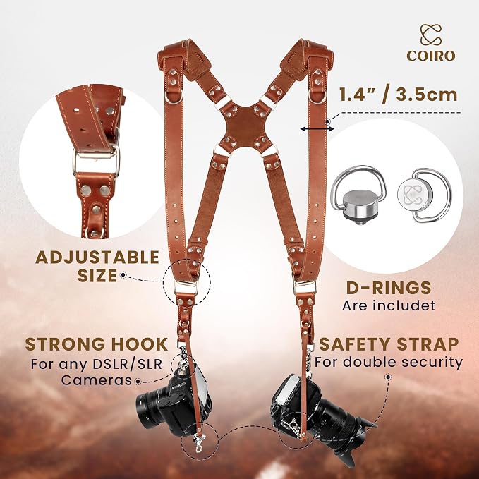 C Coiro Dual Camera Harness Shoulder Leather Camera Strap - Image 2