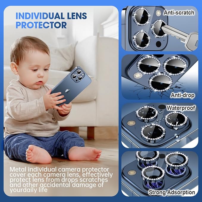 for iPhone 15 Pro/iPhone 15 Pro Max Camera Lens Protector Bling Individual - Image 3