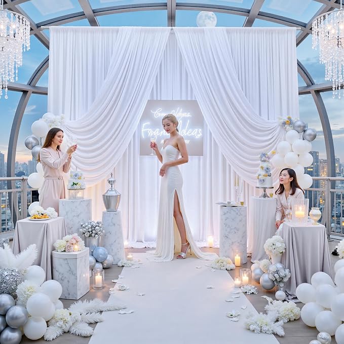 20ft x 14ft Wrinkle Free White Backdrop Curtains - Image 4