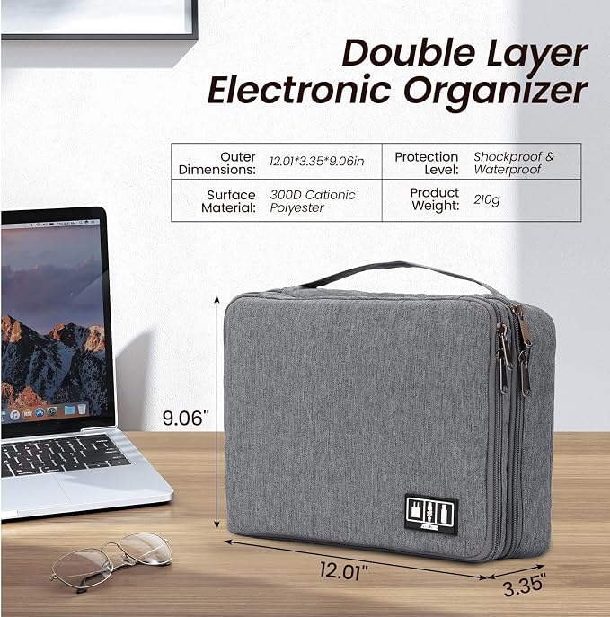 Large Electronic Organizer Travel Case, Double Layer Tech Accessories Bag - Image 2