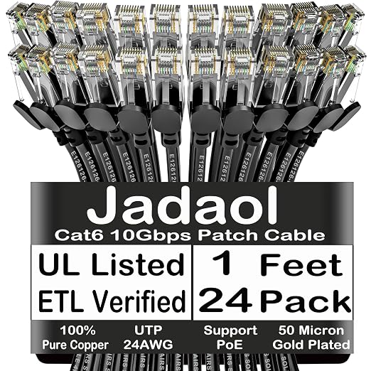 Jadaol Cat6 1ft 24 Pack Patch Cables, 10Gbps High-Speed Ethernet Patch Cables by Jadaol