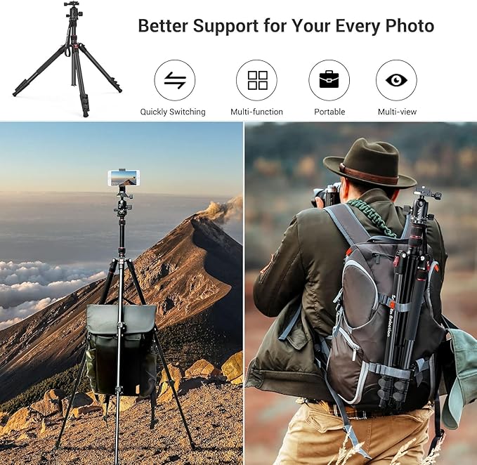 SmallRig CT-20 Camera Tripod, 78.7" Foldable Aluminum Tripod & Monopod - Image 7