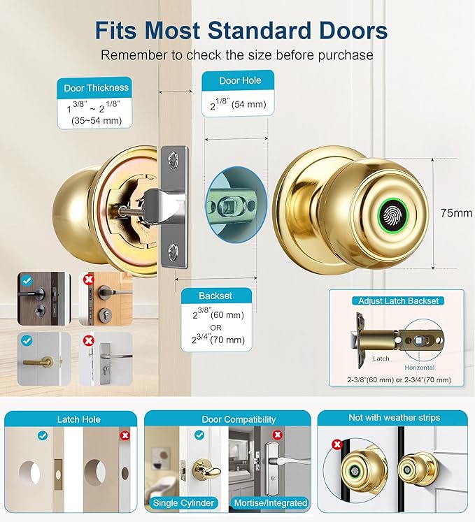 Fingerprint Door Lock, Smart Fingerprint Door Knob - Image 5