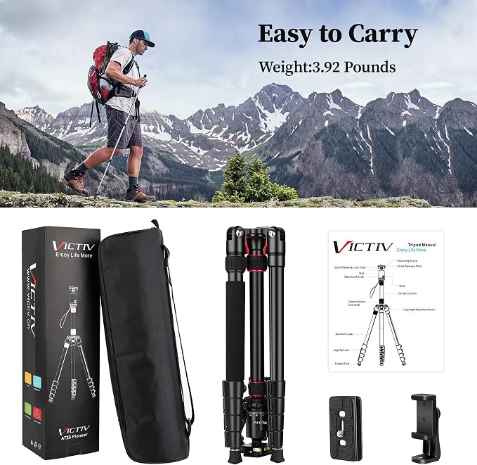 81" Professional Tripod for Camera & Phone -Tall, Compact Travel Tripod Stand - Image 9