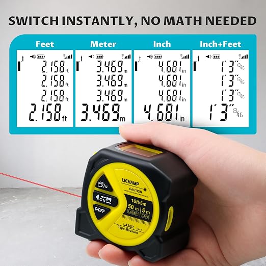 Lichamp Laser Tape Measure, 164ft Class II Laser Distance Meter and 16ft Manual - Image 4