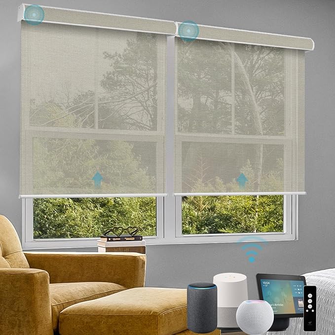 SmartWings Motorized Roller Shade, 50% Light Filtering Smart Window Blinds by SmartWings