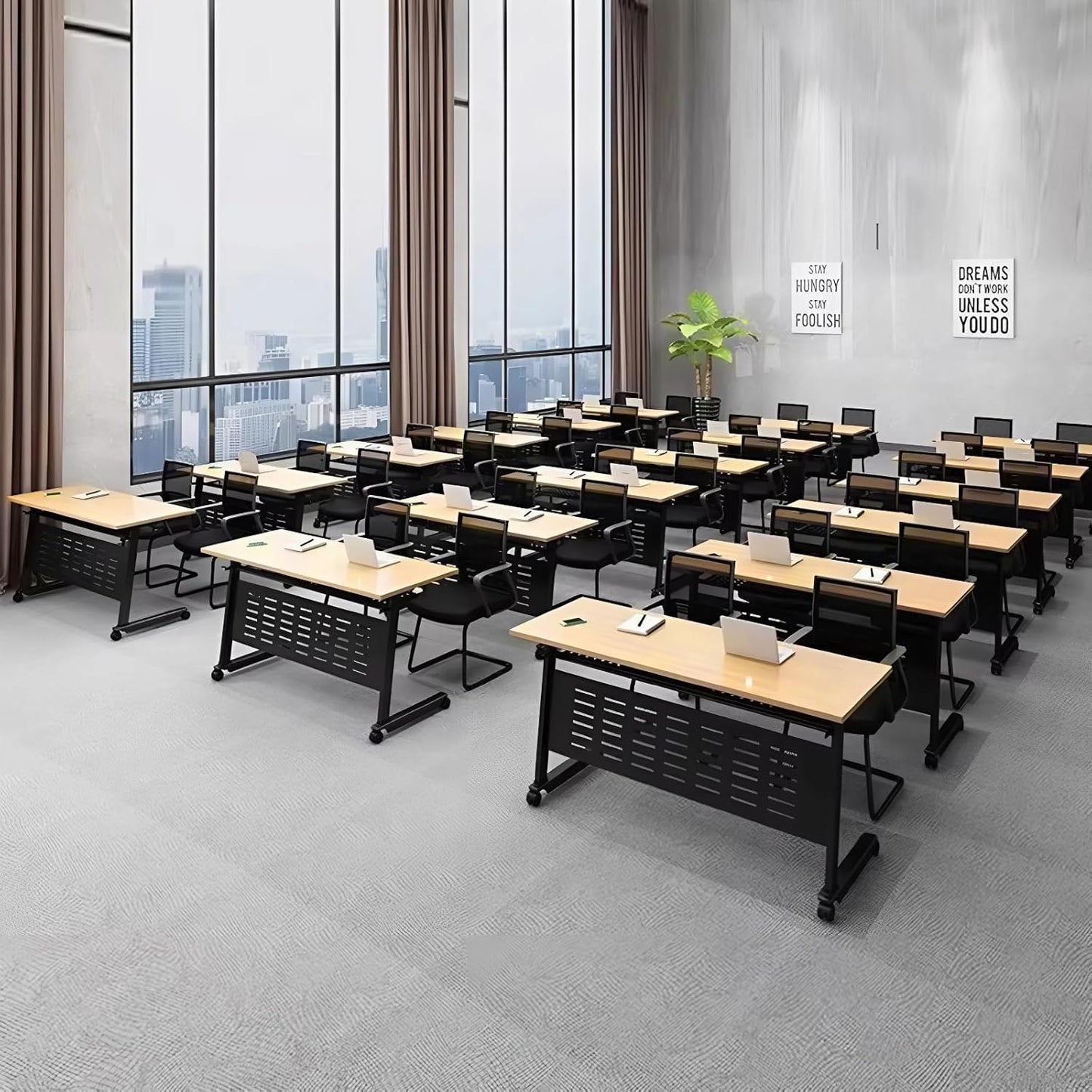 Foldable Conference Table, Folding Conference Room Table with Wheels, Flip Top Mobile Training Table, Rolling Seminar Meeting Tables for Office Training Room Classroom (4pack 63in)
