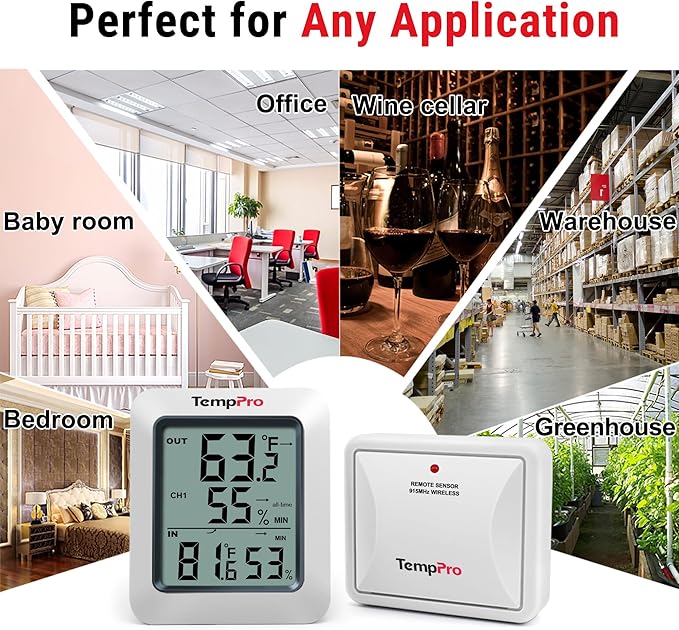 TempPro TP60-3 Digital Hygrometer Indoor Outdoor Thermometer Wireless - Image 7