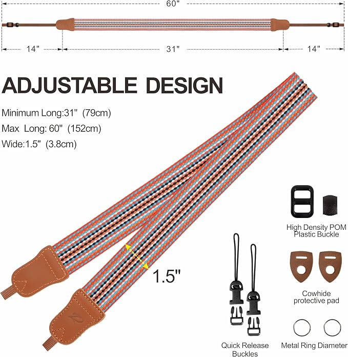 Padwa Lifestyle Striped Orange Camera Strap - Image 6